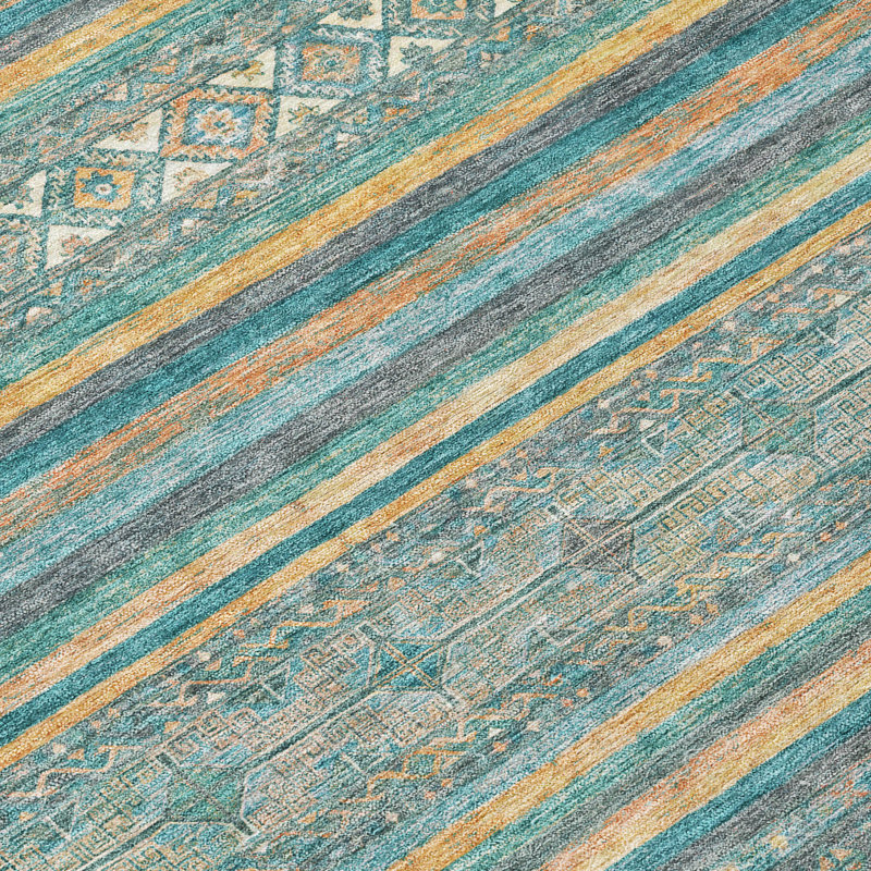 Machine Washable Indoor/Outdoor Claudian ACN1644 Teal Rug, Rectangle 9' x 12'