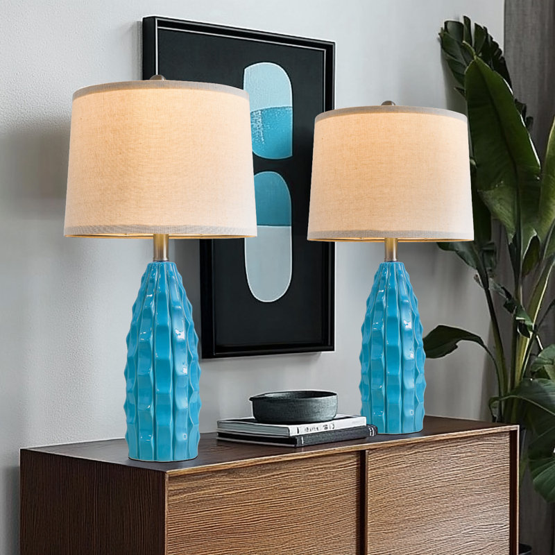 23.8"modern Ceramic Double Lamp,blue Coast Decoration Living Room Entrance Office