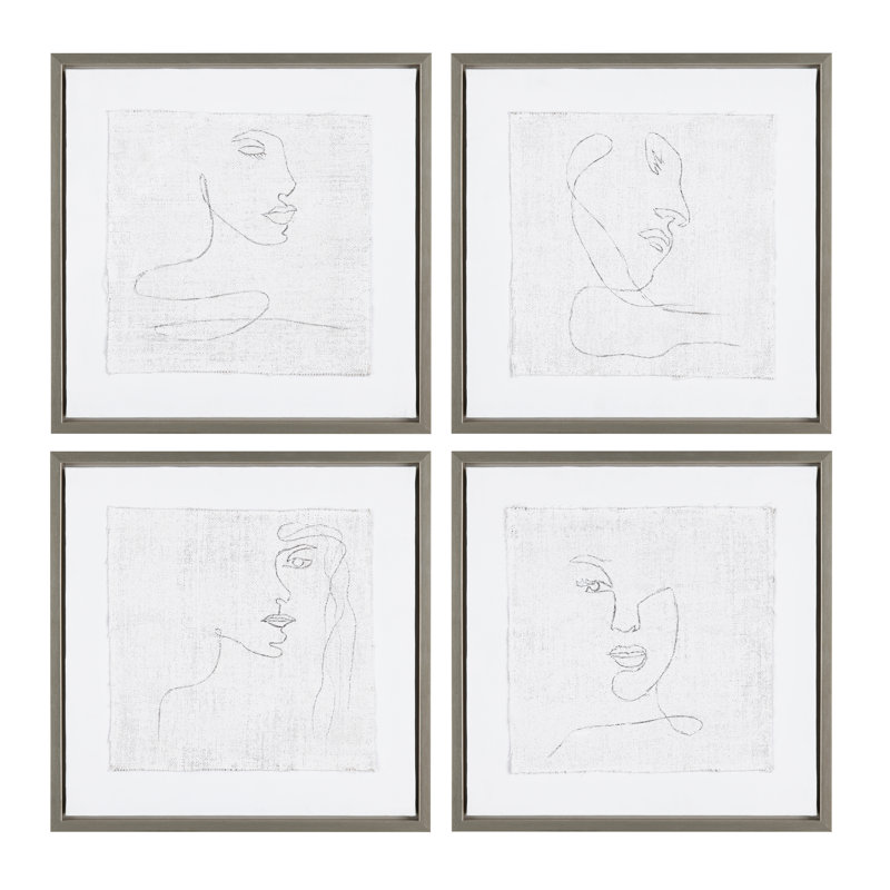 Ensemble de 4 impressions sur toile encadrées Silver Expressions