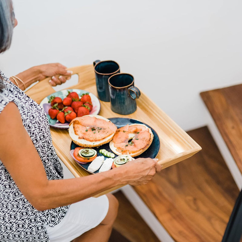 Plateau de service avec poignées rondes, plateau de table basse pour manger et servir, H 1,97 po x l 13,78 po x P 8,66 po