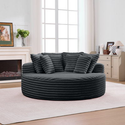 Dark Gray Fluffy Round Compression Accent Chair, 70.8" Modern Single Sleeper Chair, No Assembly Required for Living Room, Bedroom, Lounge and Projection Room