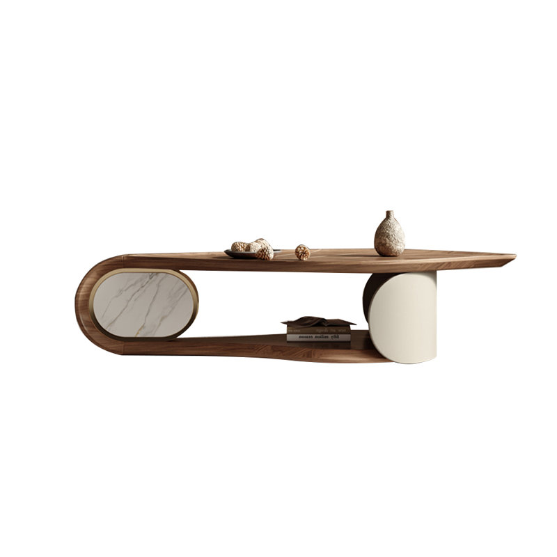 Ferryn No Assembly Required, Leaf Shape Solid Wood Coffee Table With 2 Faux Marble For Living Room