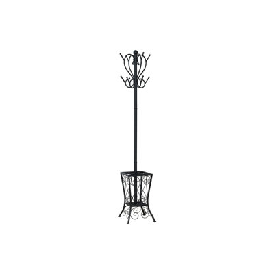 Transitional Black Metal Freestanding Hall Tree Coat Rack with 8 Hooks and Umbrella Holder, 71" H for Entryway Bedroom