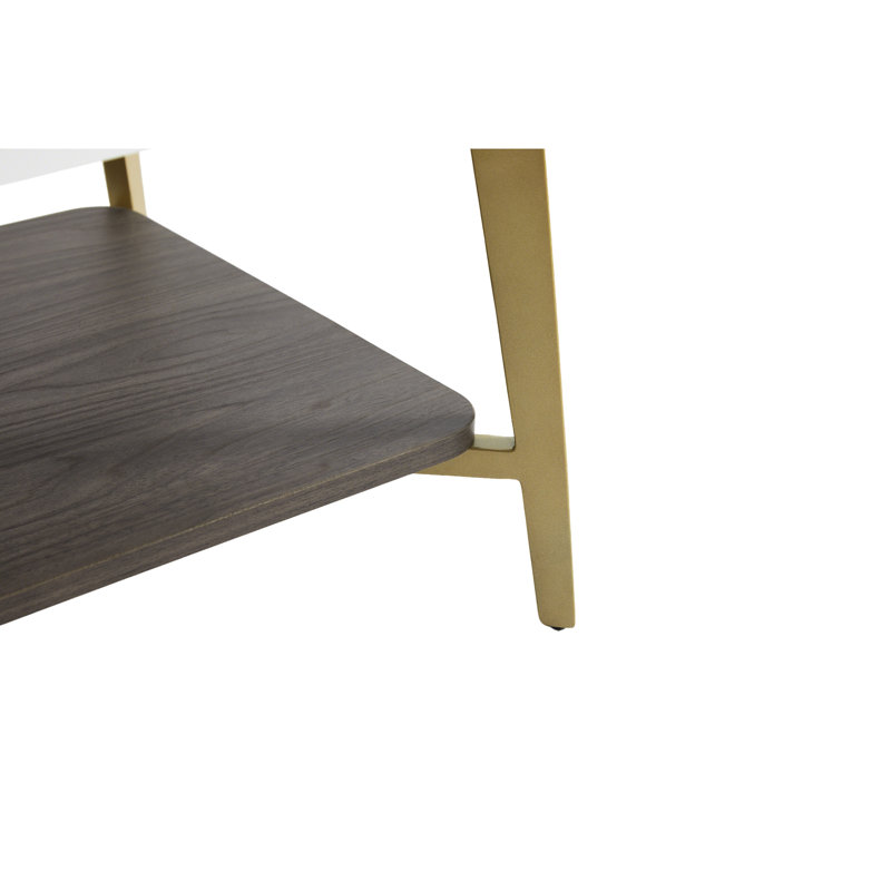 Table basse rectangulaire avec métal - doré + blanc, salon, conception spacieuse, cadre latéral facile à nettoyer et à assembler,