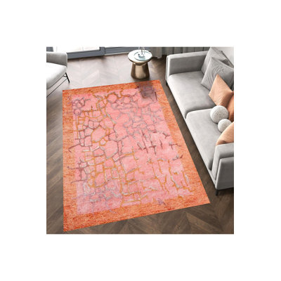 Tapis décoratif moderne orange lavable à la machine