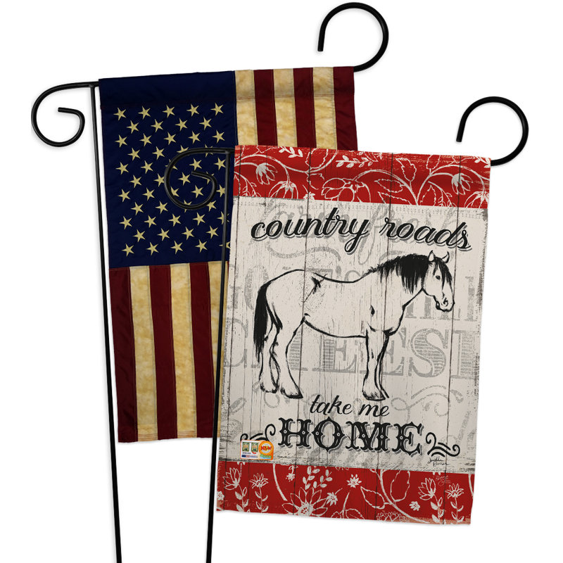 Mélange de polyester à 2 côtés 19 x 13 po country routes cheval drapeau de jardin