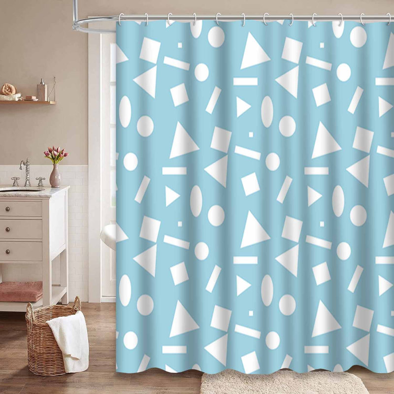 Rideau de douche à motif géométrique bleu et bleu marine avec 12 crochets, L 72 po x l 72 po