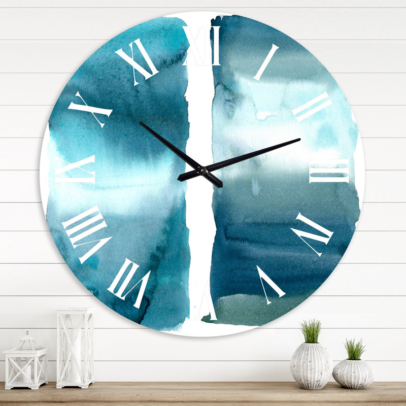 Océan bleu aquatique abstrait impression I - horloge murale moderne, Moyenne
