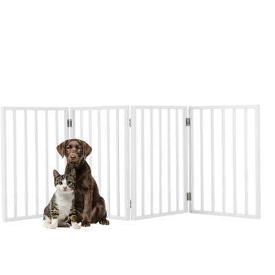 Barrière pour animaux PETMAKER - Clôture intérieure à 4 panneaux 73 x 24 pouces - Barrière autoportante pour escaliers, portes et couloirs - Clôture en bois pliable pour petits chiens, chiots et chats - Sans installation, portable (blanc)