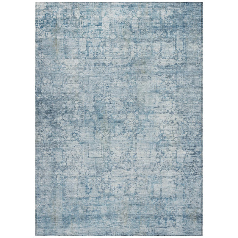 Tapis intérieur lavable abstrait bleu et ivoire 9 pi x 12 pi