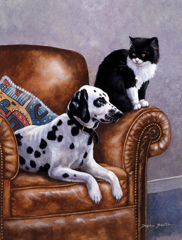 Drapeau de jardin dalmatien avec chat, H 15 po x l 11 po