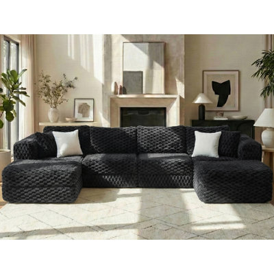 135'' Upholstered Boneless U-Shape Sectional With Ottomans, No Assembly Required