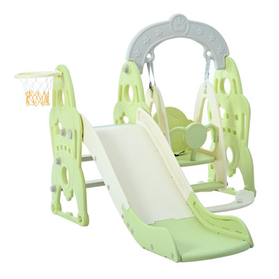 Toddler Slide And Swing Set 6 In 1, Kids Playground Climber Playset With Soccer Goal, 2 Basketball Hoops, Ring-Toss Game