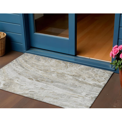 Tapis extérieur lavable abstrait taupe beige et ivoire 3 pi x 5 pi