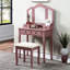 Table de coiffeuse et tabouret en or rose, matériau en bois avec grand compartiment de rangement en bois, tabouret rembourré épais-1408745087