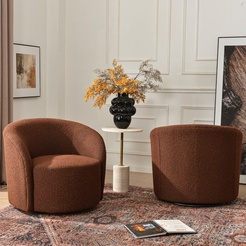 Cleaven 34" Wide Boucle Upholstered Swivel Barrel Chair (Set of 2), Brown