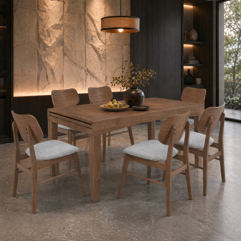  Ensemble de salle à manger 7 pièces Klingbeil Linden Scandinavian, 7 Pieces: Table, 6 Chairs, Walnut, Grey/Walnut