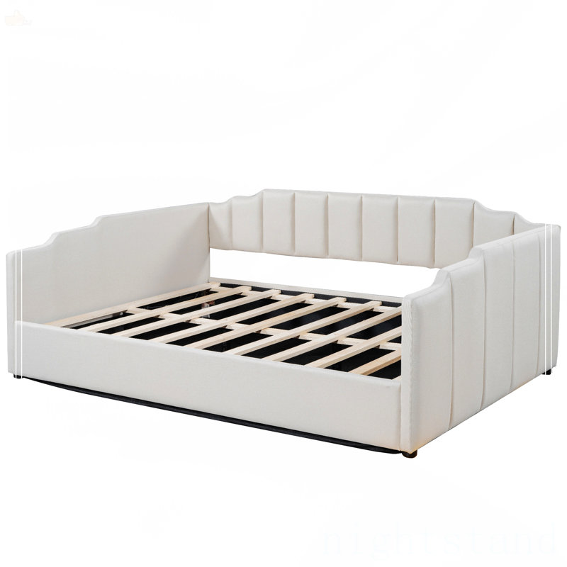 Lit de jour rembourré avec rangement inférieur, Beige, Double