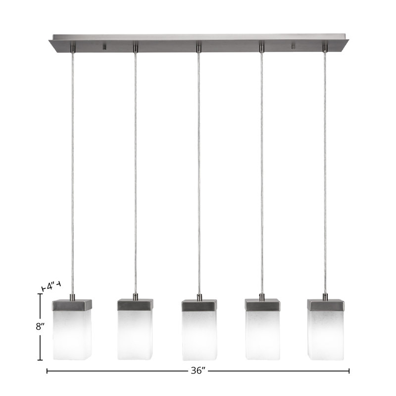 Luminaire suspendu linéaire à 5 lumières Karson avec verre carré en mousseline de 4 po, Graphite
