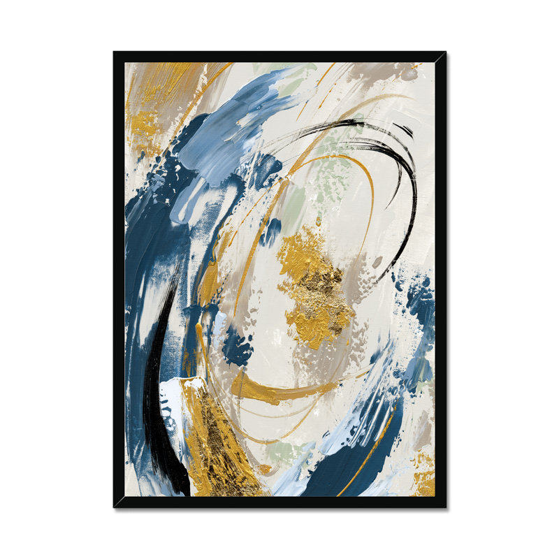 Blue Yellow Abstract - Painting, Black Framed Paper Print, 80cm H x 55cm W x 2.3cm D