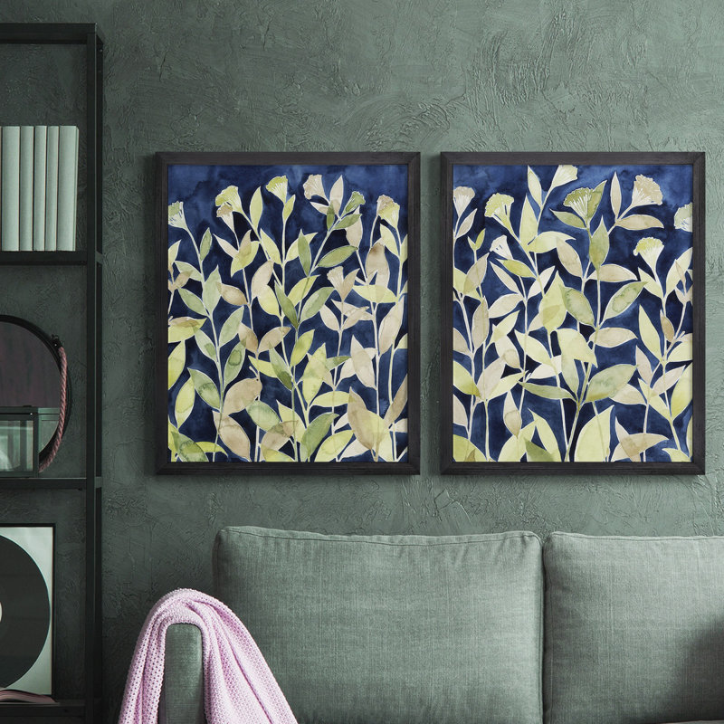 Indigo Blooming Night I, toile encadrée de qualité supérieure - prête à être accrochée