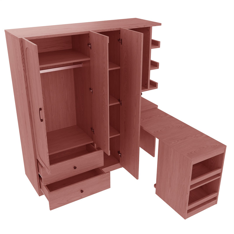 Armoire-penderie multifonctionnelle avec bureau pliable, Rose