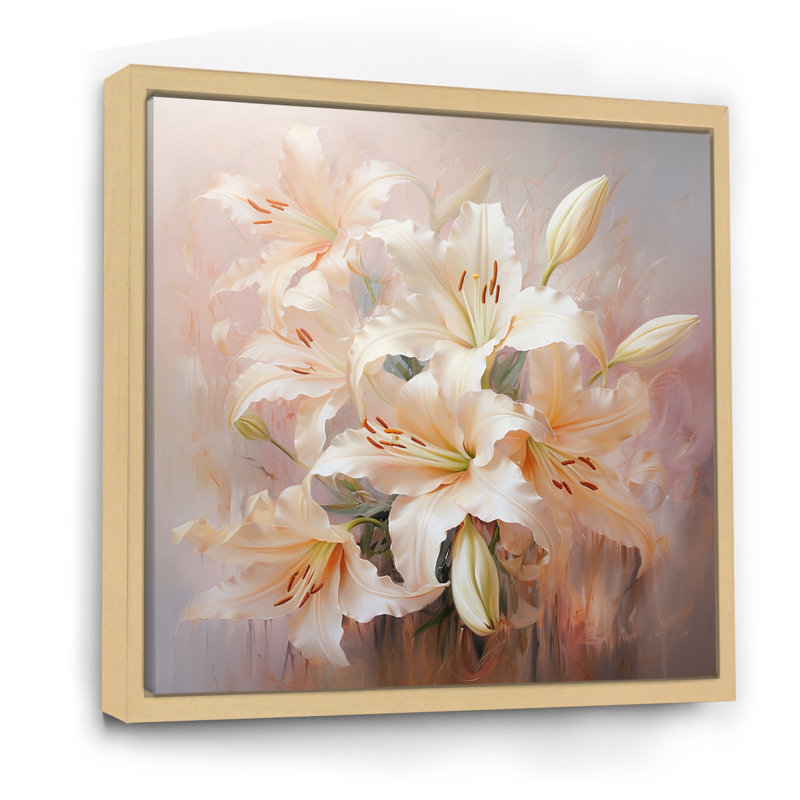" Beige Lilies Romantic Impression ", Natural Floater Framed, 16" H x 16" W x 1" D