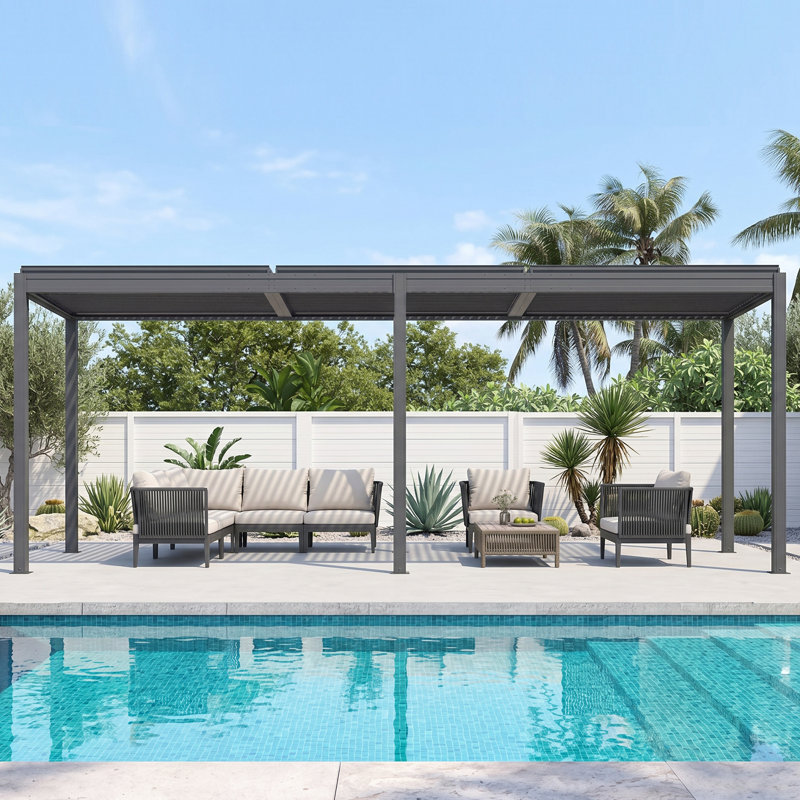 Domi Patio Outdoor Aluminum Louvered Pergola, 20" W x 10' D, Gray