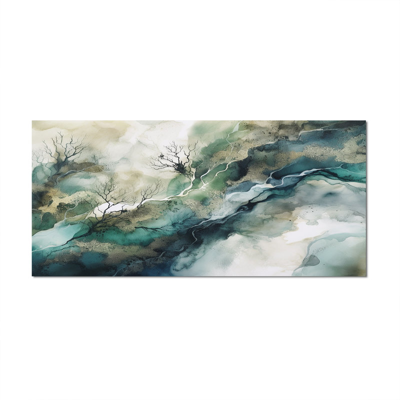 «Green Blue Marbré Dreamscape I», reproduction d'art sur toile géométrique abstraite, Toile tendue