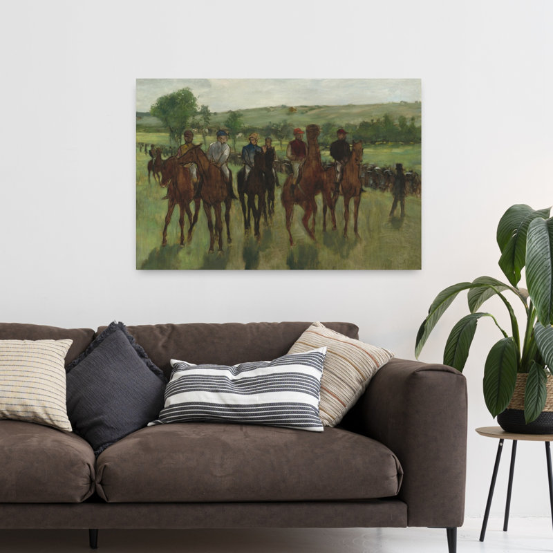 Les Cavaliers, vers 1885. Estampe d'art mural contemporaine abstraite impressionniste représentant un paysage équestre.