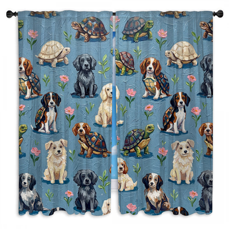 Rideaux de fenêtre Dogs Turtles Flowers, 40in x 61in - 2 panels, Sheer