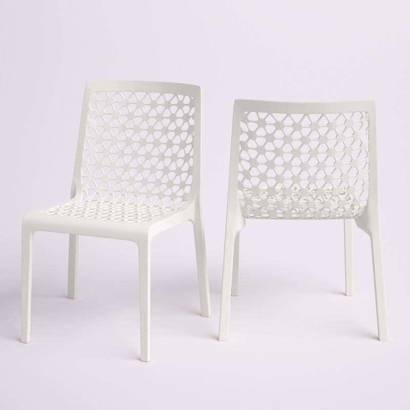 Plastic Outdoor Stacking Dining Side Chair, Off-White