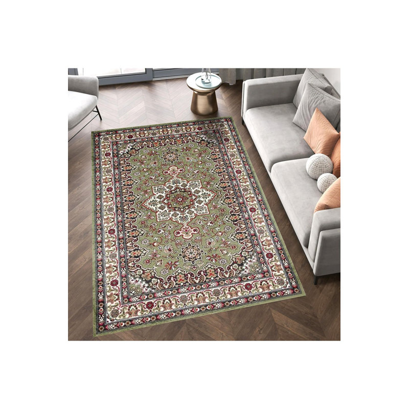 Tapis décoratif à motif tissé vert Northern Collection, Rectangle 4 pi 7 po x 6 pi 7 po 
