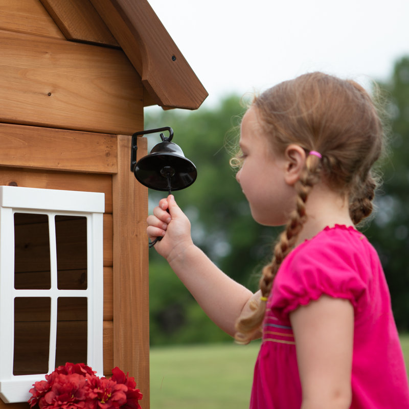 Aspen Cedar Wooden Playhouse with White Trim and Accessories