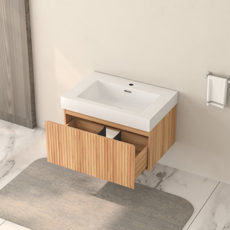 Meuble-lavabo de 30 po avec lavabo et lavabo intégré, fixé au mur en couleur, minimaliste moderne pour les petites salles de bain, conception d'espace, lavabo, armoire en contreplaqué, poignées, installation rapide - bricolage - installation