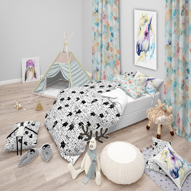 Ensemble de housse de couette modern adolescent, Housse simple + 1 taie décorative
