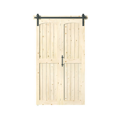 84'' Assembled Solid Wood Bi-Fold Barn Doors with Installation Hardware Kit