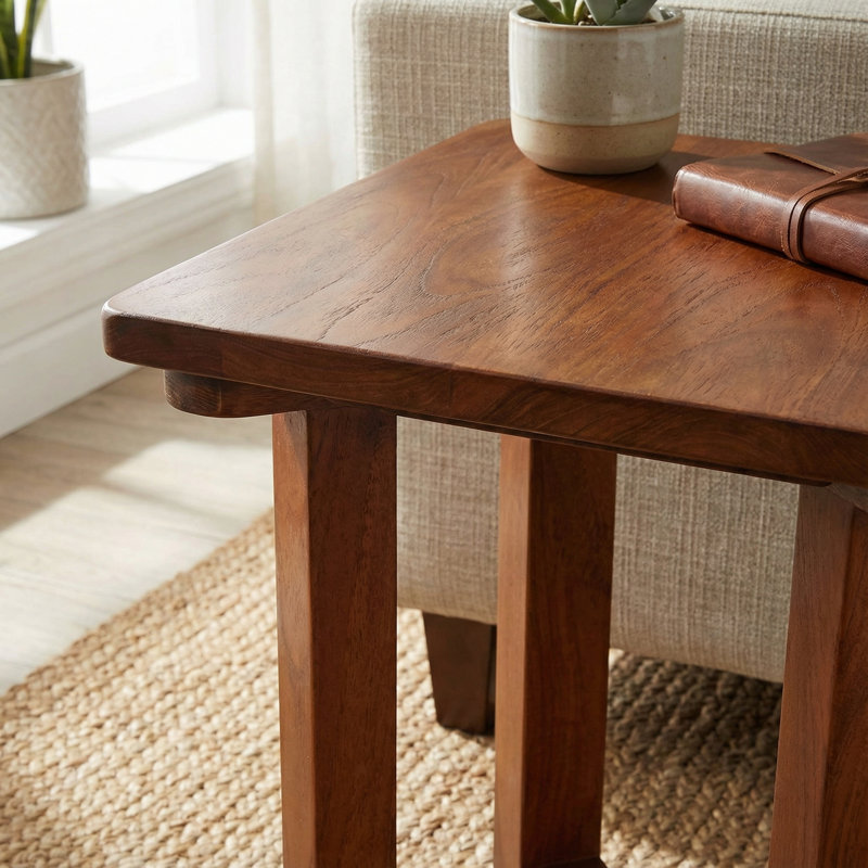 Faro Solid Teak Wood Small End Side Table, Square 14x14x17