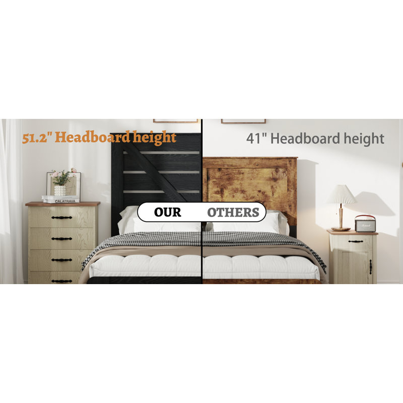 Grand lit plateforme en bois, Noir, Grand