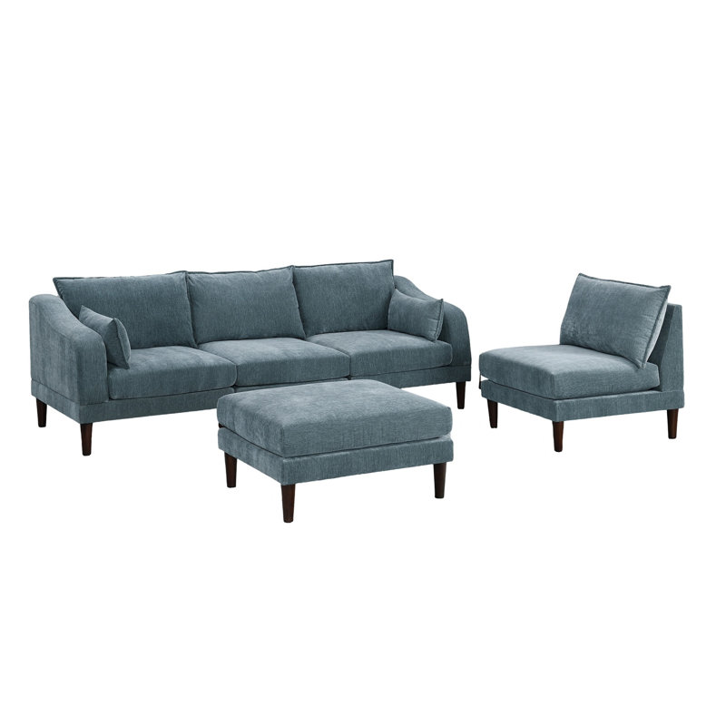 Beautiful 5Pcs Modular Sectional Set 2X One Arm Chairs 2X Armless Chair 1X Ottoman Living Room Furniture Mineral Color Morgan Fabric