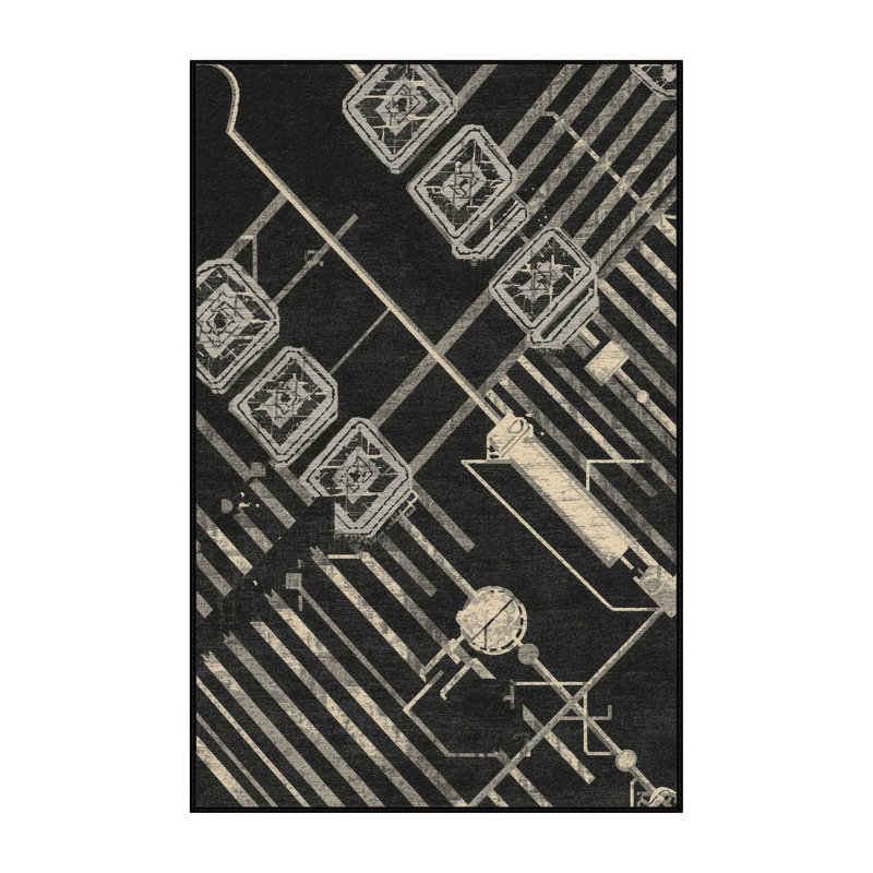 Machine Washable Kirkwood Kebabs Global Inspired Geometric Rug in Brown – Black Binding, 8x10