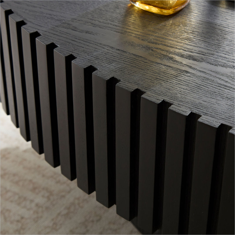 Table basse ovale en panneau de fibres à densité moyenne avec base piédestal, noir mat, 43,7 pouces, style tambour cylindrique, surface compacte, décor de salon moderne