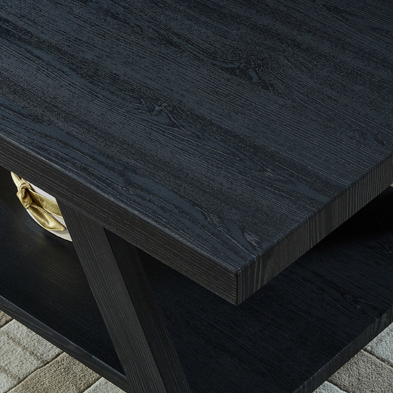 Table basse contemporaine à tablette en bois noire avec rangement supplémentaire et pieds modernes aux angles larges, Black