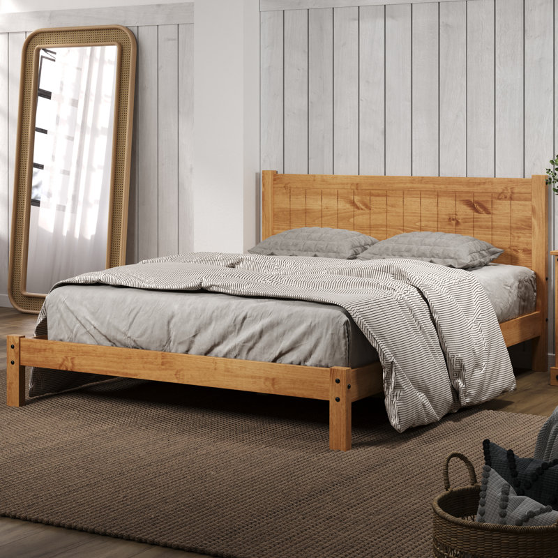 Maya Bed Farmhouse Solid Wood Bed with Chunky, Sturdy Posts - Rustic Style, Queen