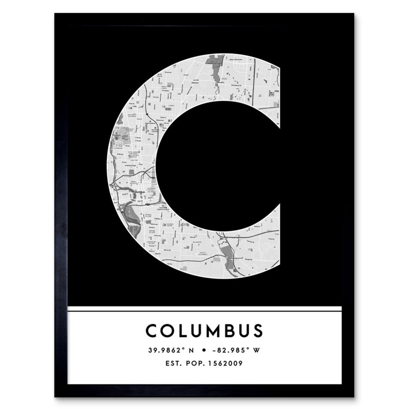 Columbus City Map Columbus Black & White - Single Picture Frame Typography