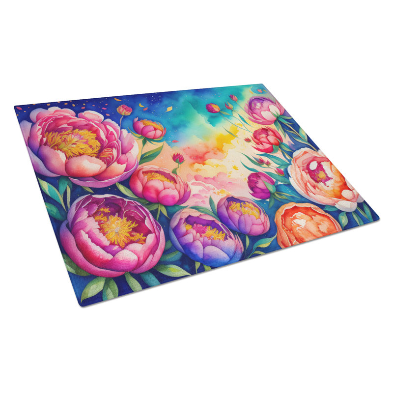 Peonies in Colour Glass Cutting Board Large