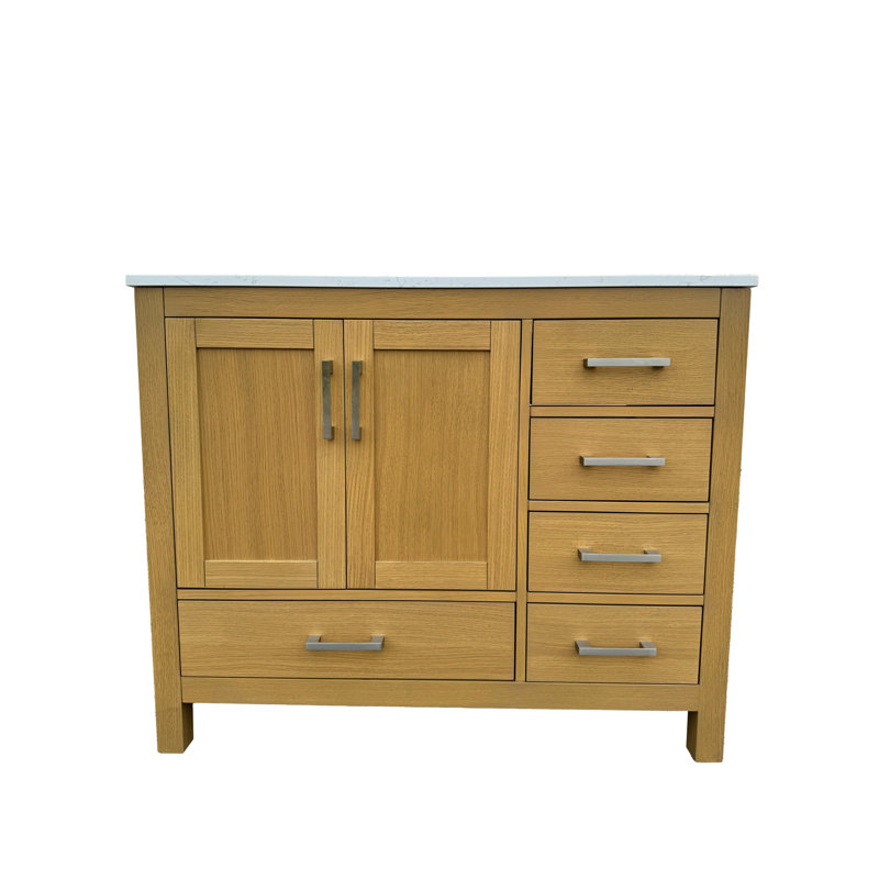 Meuble-lavabo et lavabo en bois d'hévéa moderne 42 po avec rangement Modern