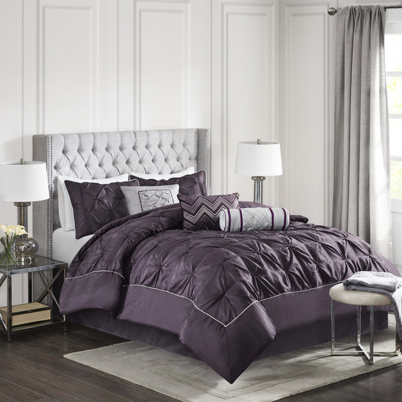 Couette de lit queen de 7 pièces, couleur prune - Taies d'oreiller de style charmant
