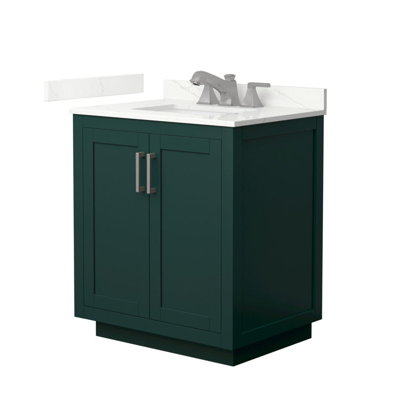 Ensemble de meuble-lavabo simple autoportant 30 po avec plateau en quartz Miranda, Giotto Quartz, Vert, Nickel brossé