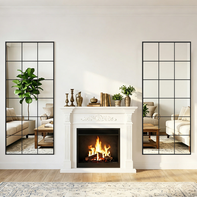 69" H X 30" W Rectangular Metal Accent Mirror Window Pane Floor Length Mirror Vanity Mirror for Bathroom Entryway Living Room